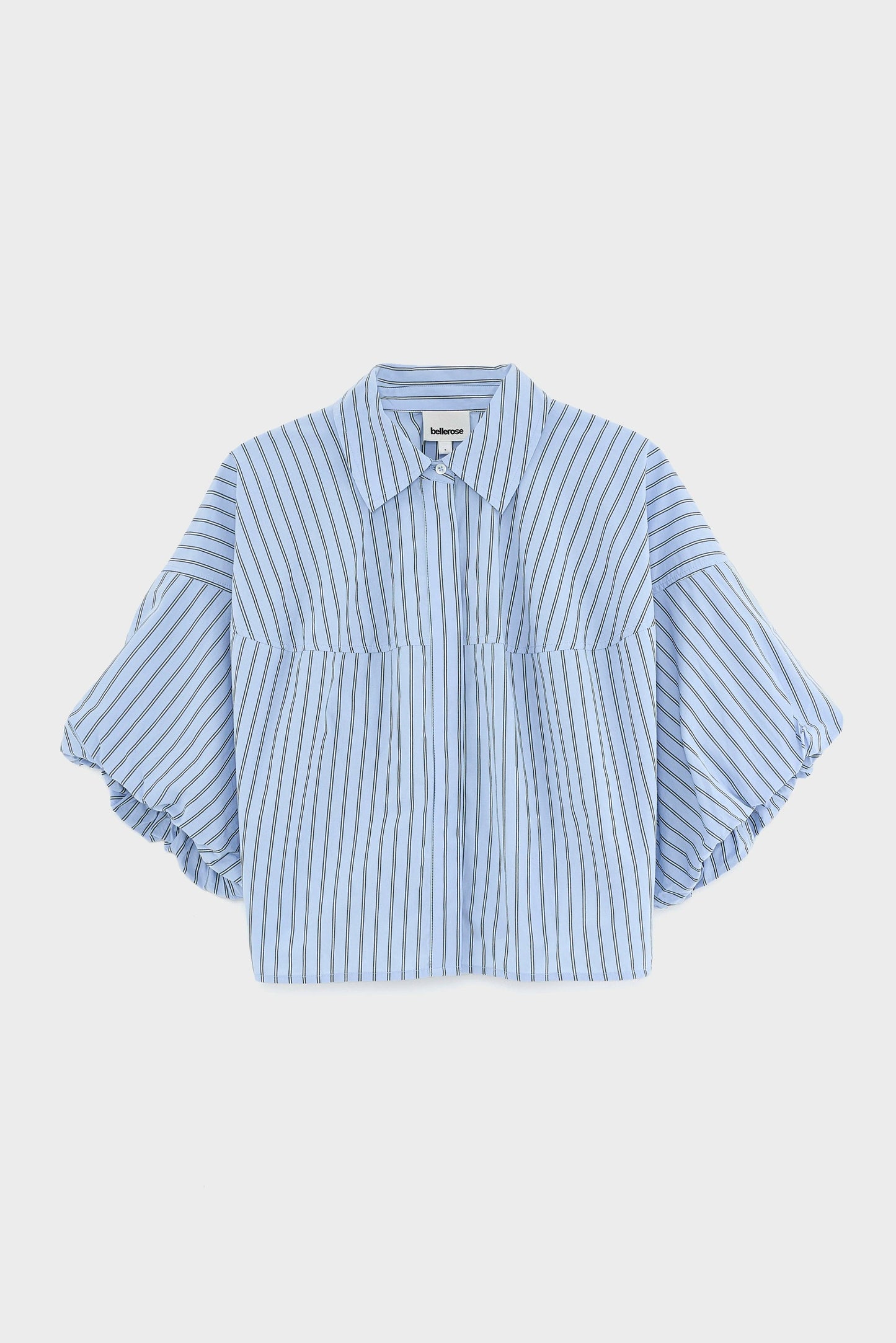 Women Button-Up Shirt With Balloon Sleeves 100 Percent Cotton - White Striped Stripe-B