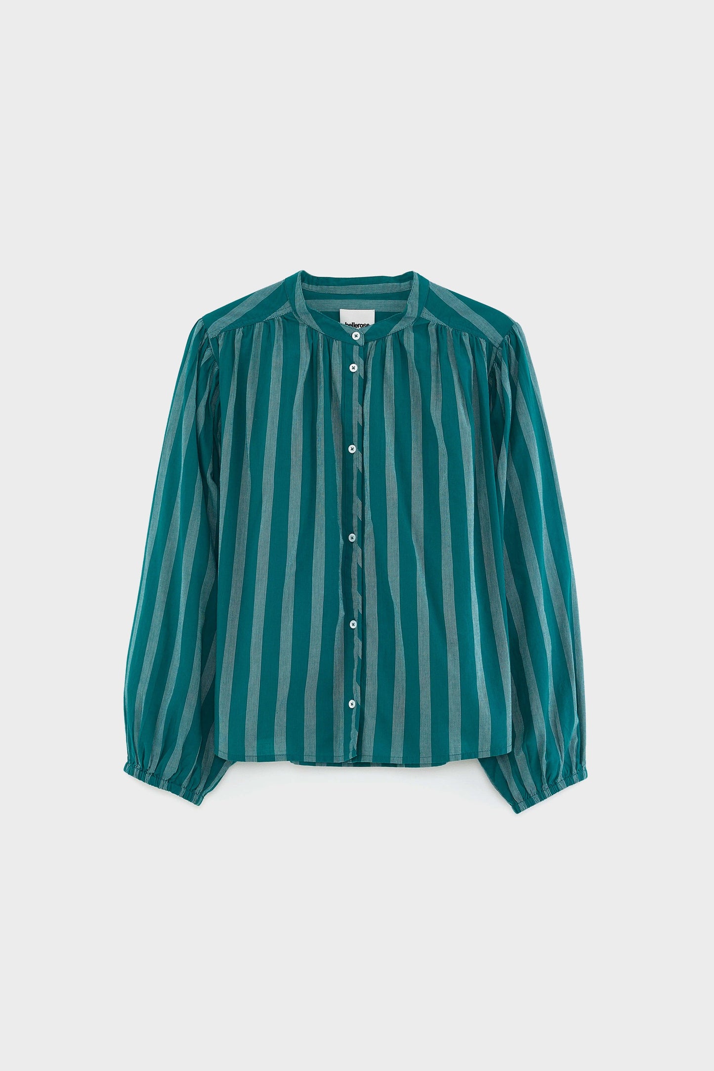 Women's Blouse 100% Cotton Poplin - Emerald Green Stripe Stripe-A