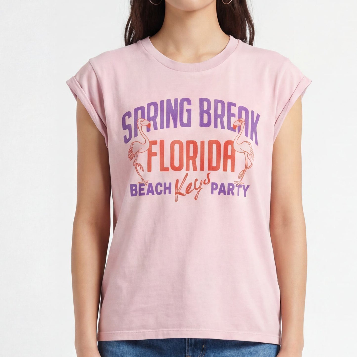 Women Graphic T-Shirt Premium Soft Jersey Knit - Flamingo Pink Vintage-Flamingo