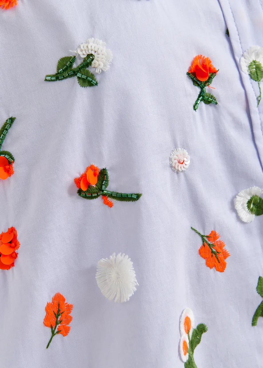 Women Button-Down Shirt Embellished 100 Percent Cotton - Nile-Blue