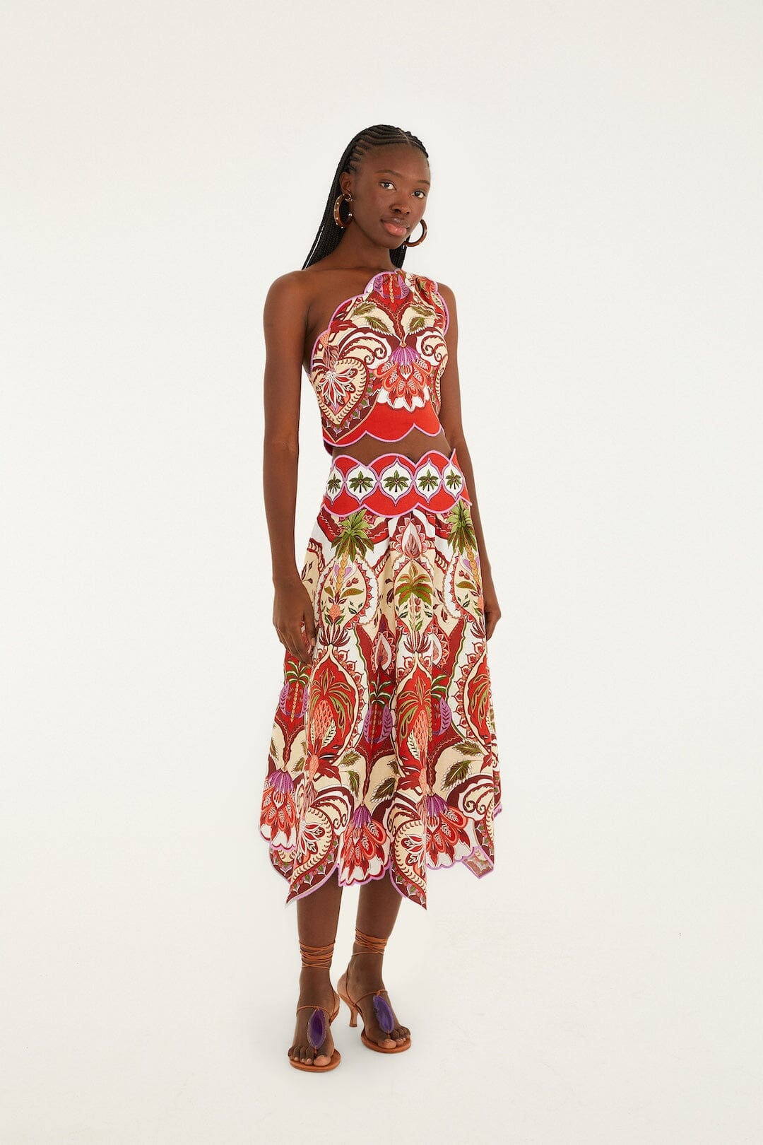 farm rio red and white dress Red Tropical Cross Stitch Embroidered Midi Dress FARM Rio