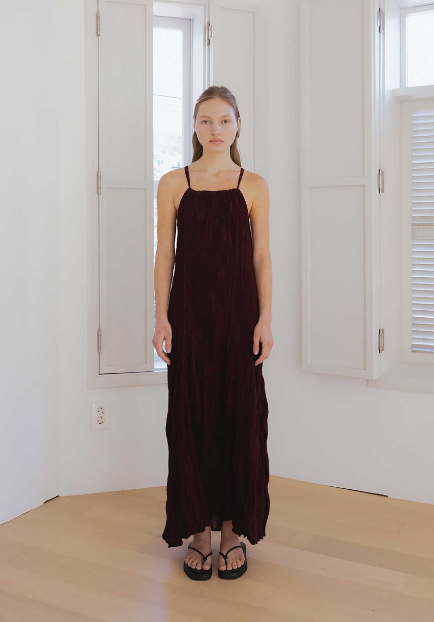 Single Strap Wavy Dres Gd185 Burgundy