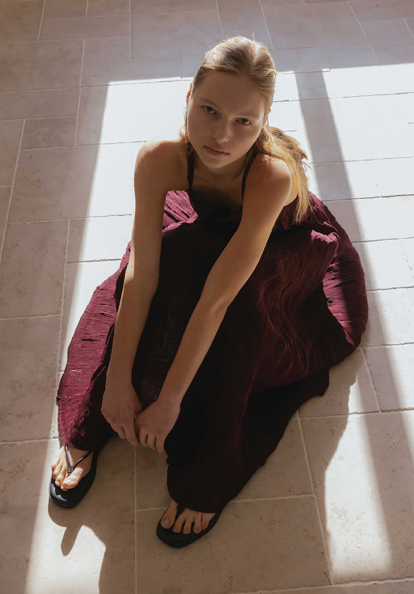 Single Strap Wavy Dres Gd185 Burgundy