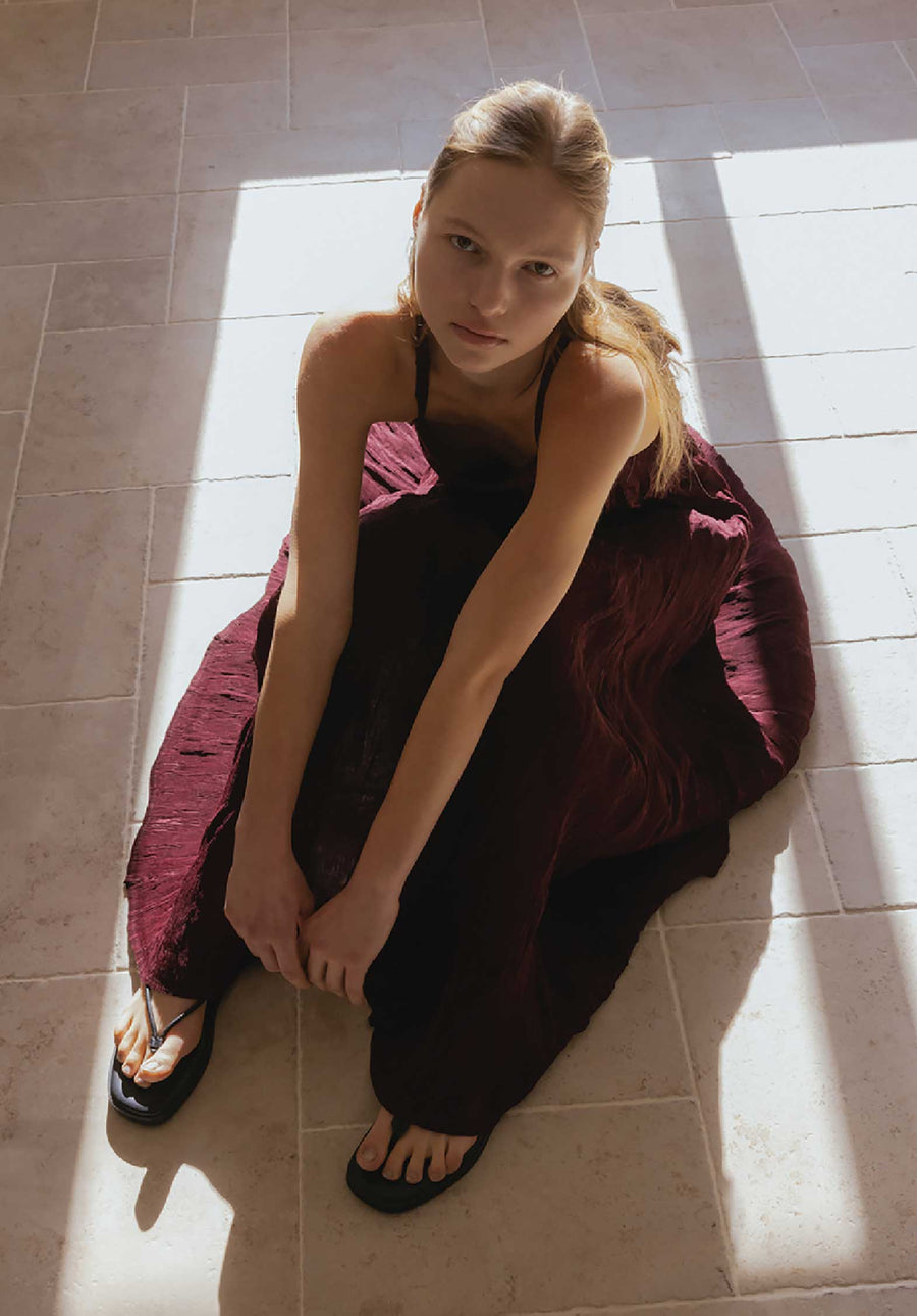 Single Strap Wavy Dres Gd185 Burgundy