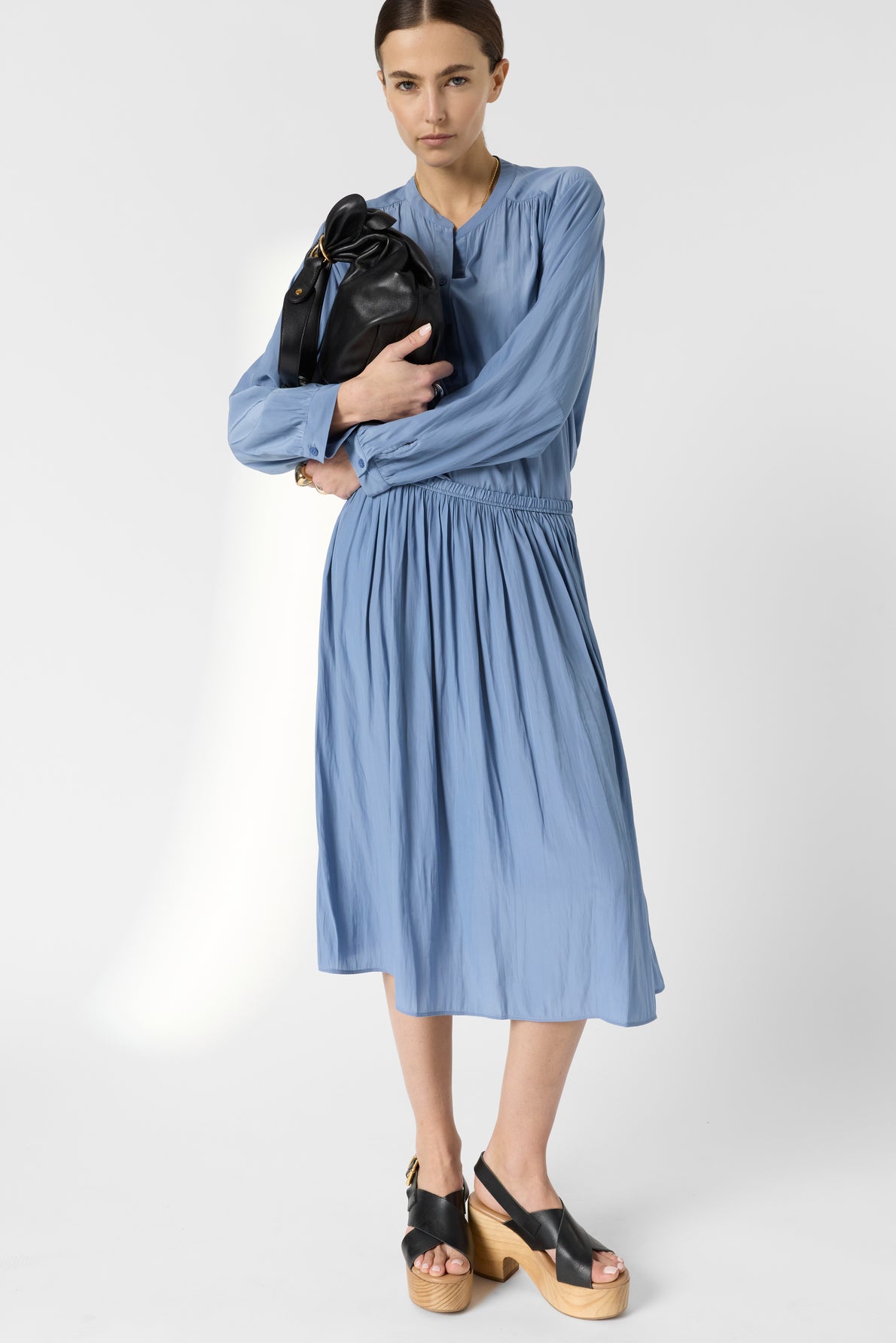 Women's Midi Skirt Fluid Crepe Silk Blend - Sky Blue Bluesky