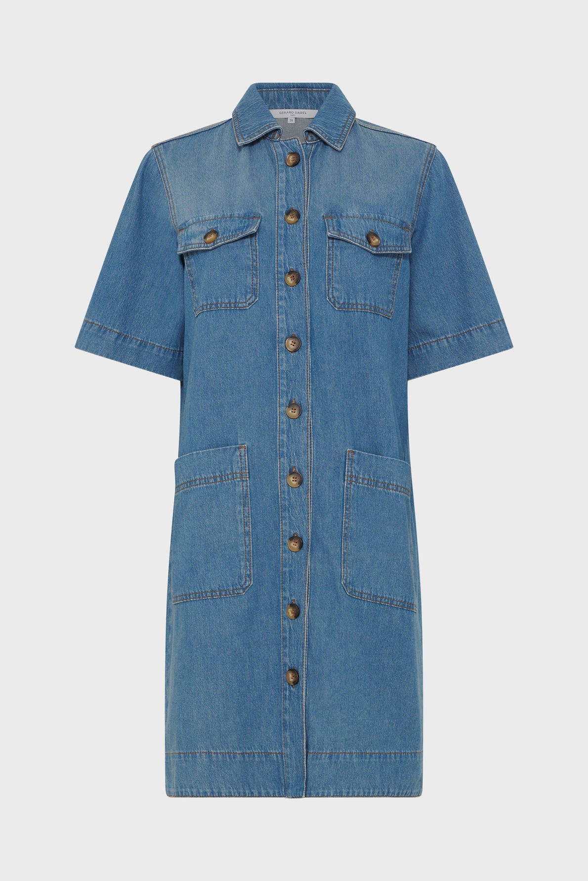 gerard darel blue dress Indigo Silk Shirtdress With Belt And Flounce RUE MADAME