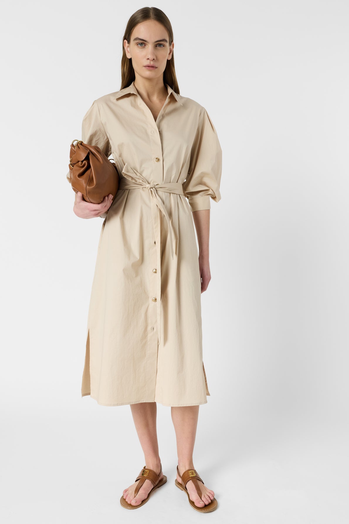 Women's Tailored Button-Down Shirt Dress Cotton - Natural