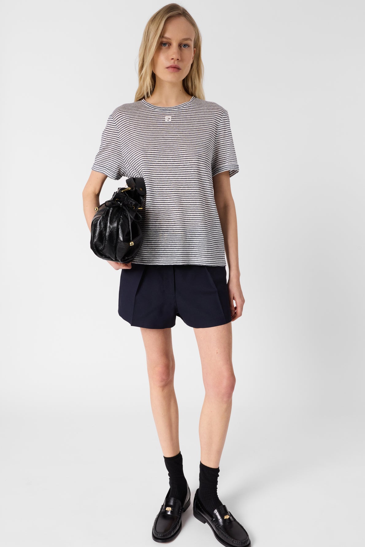 Women's T-Shirt Breathable Linen And Cotton Blend - Khaki Navy