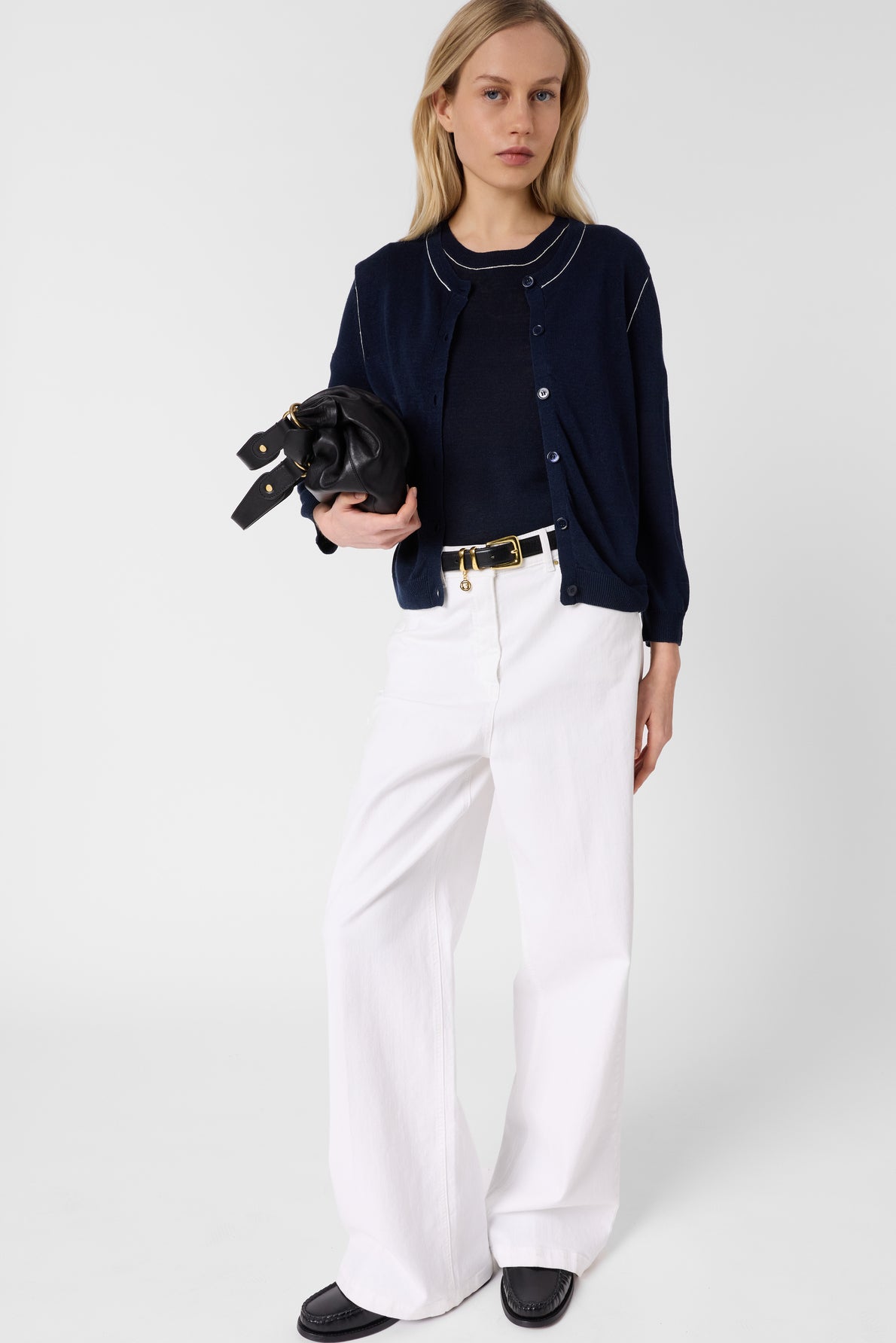 Women's Cozy Knit Pullover Vest Linen Blend - Navy