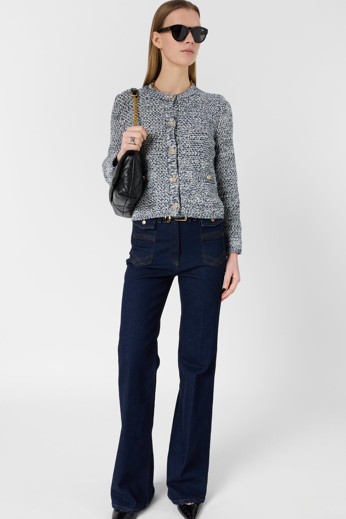 Women's Cardigan Knit Sweater 100% Cotton - Blue Navy