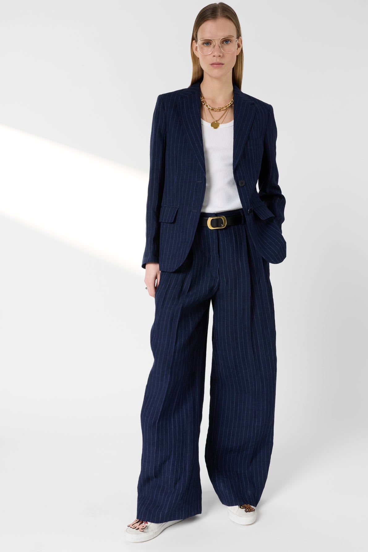 Women's Casual Jacket Mid Length Relaxed Fit Linen - Navy