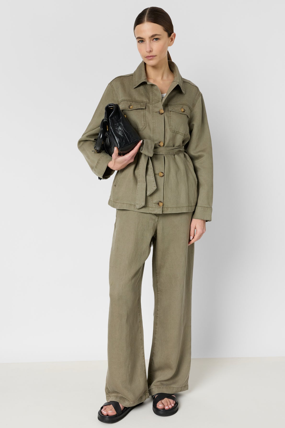 Women Safari Jacket Lyocell-Linen Blend - Khaki-Green