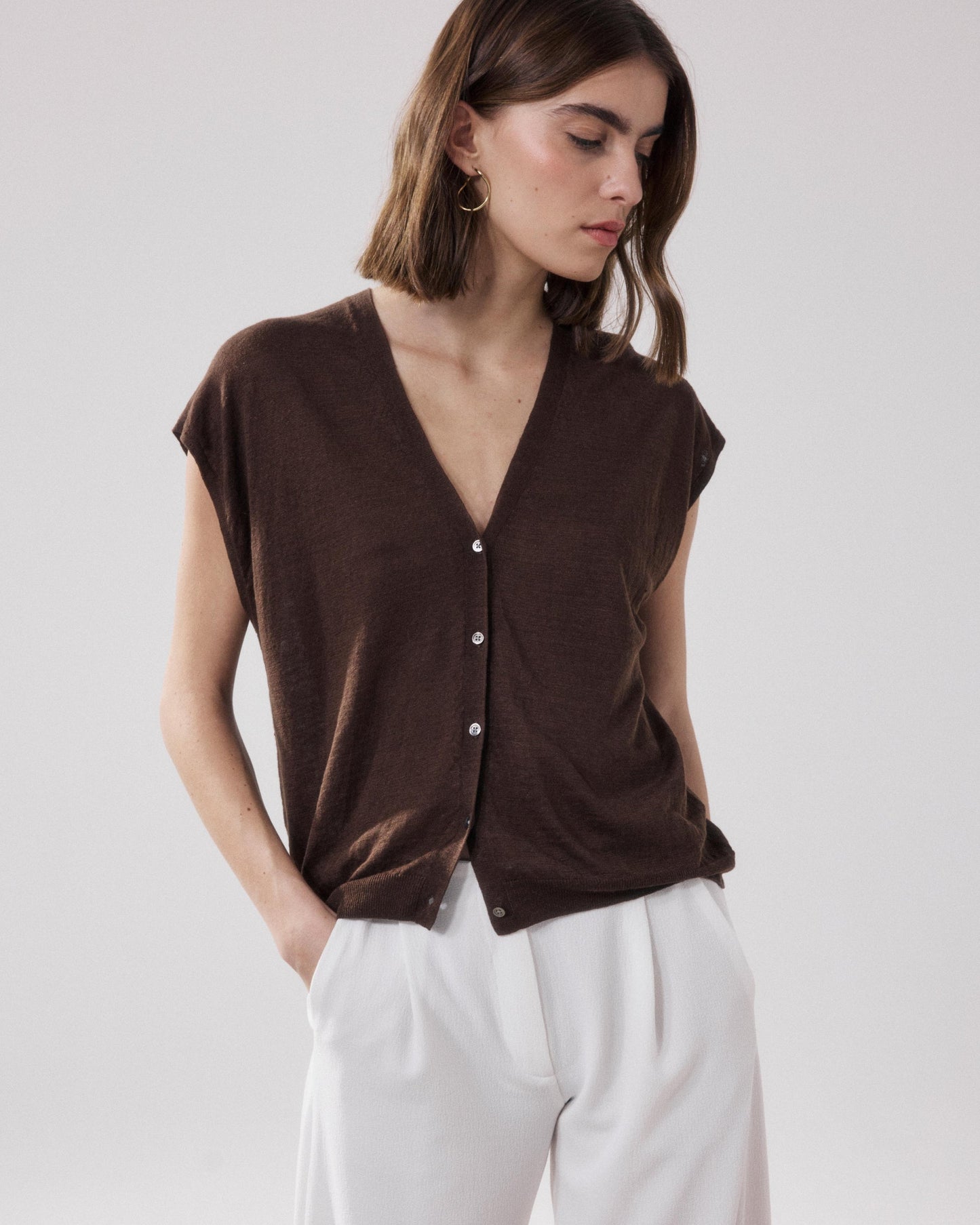 Women's Cardigan Merino Wool Blend Knit Fabric - Wood 05-Wood