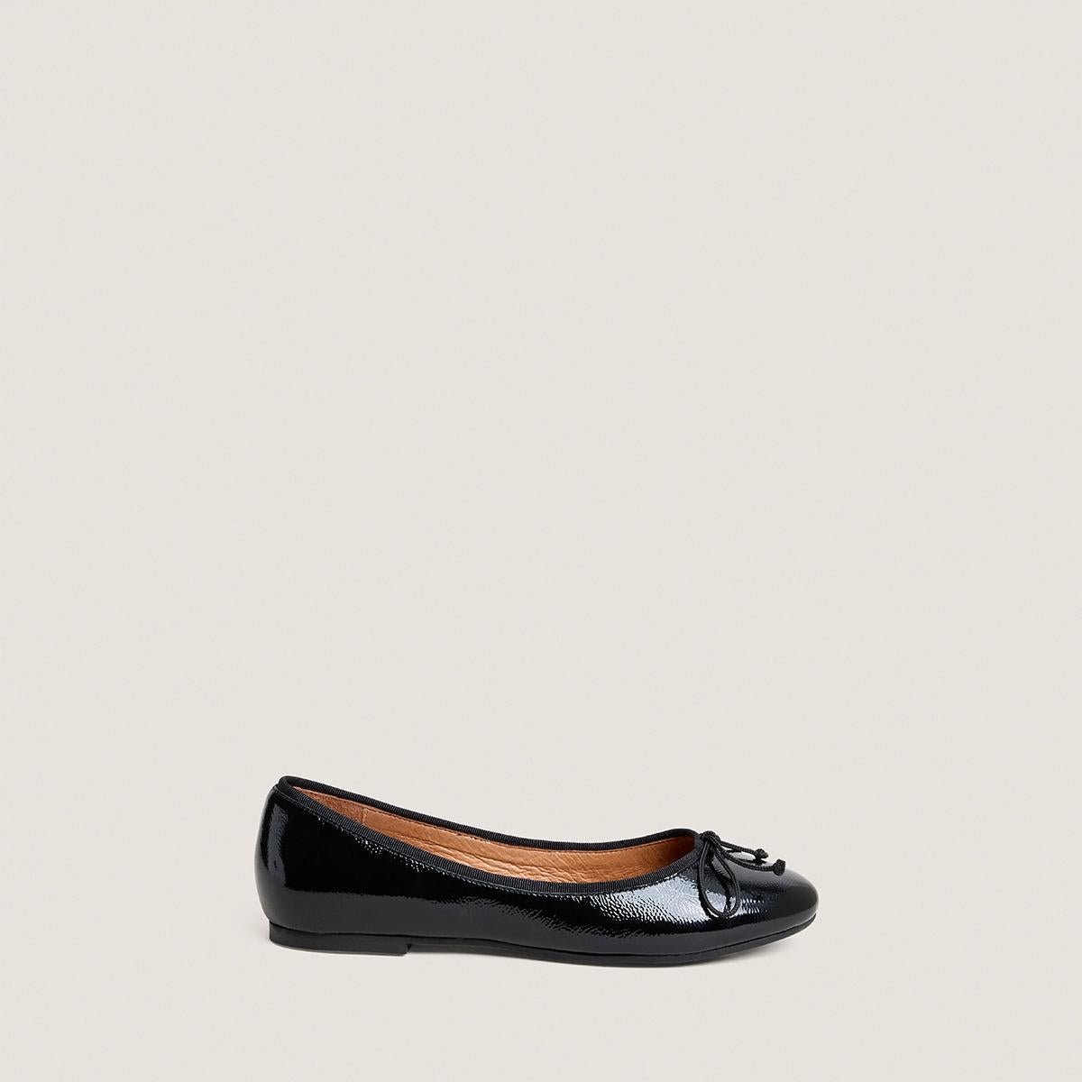Women's Ballerinas Patent Leather Pleated Flat - Black Noir