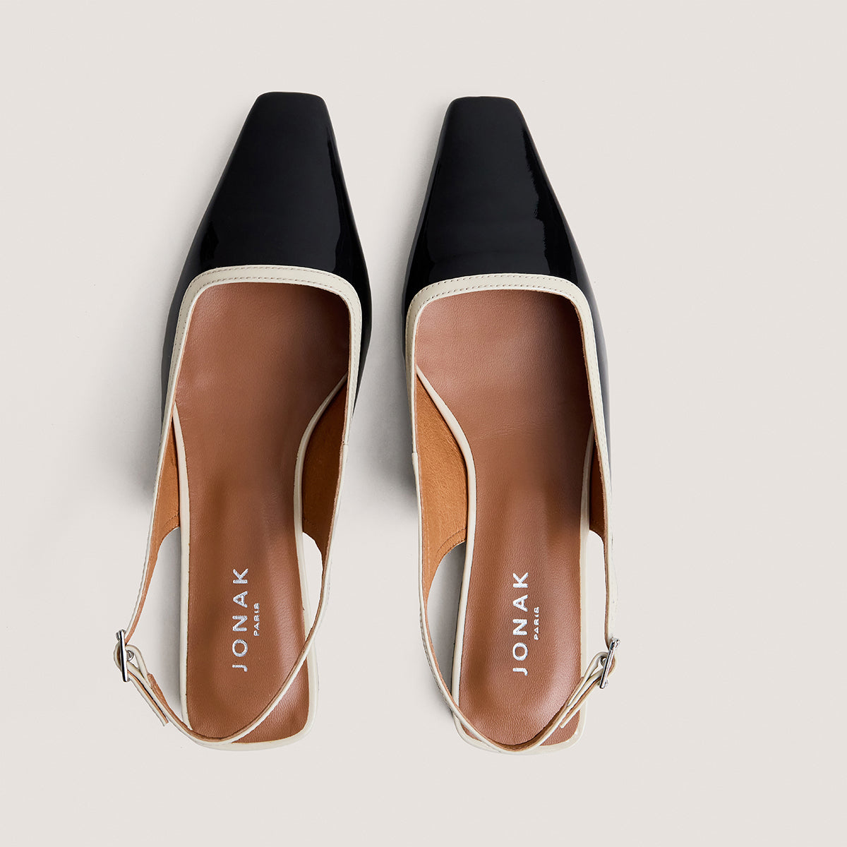 Women Ballet Flats Vernis Patent Leather - Noir-Ecru