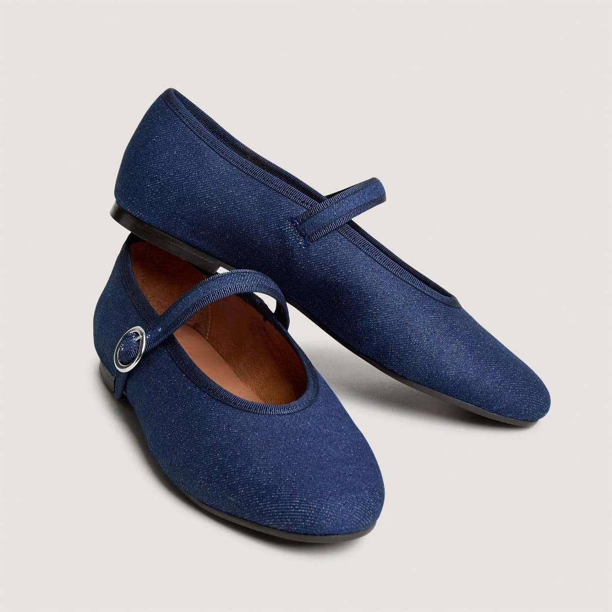 Women Ballet Flats Denim Fabric - Dark Indigo Blue Bleu-Fonce