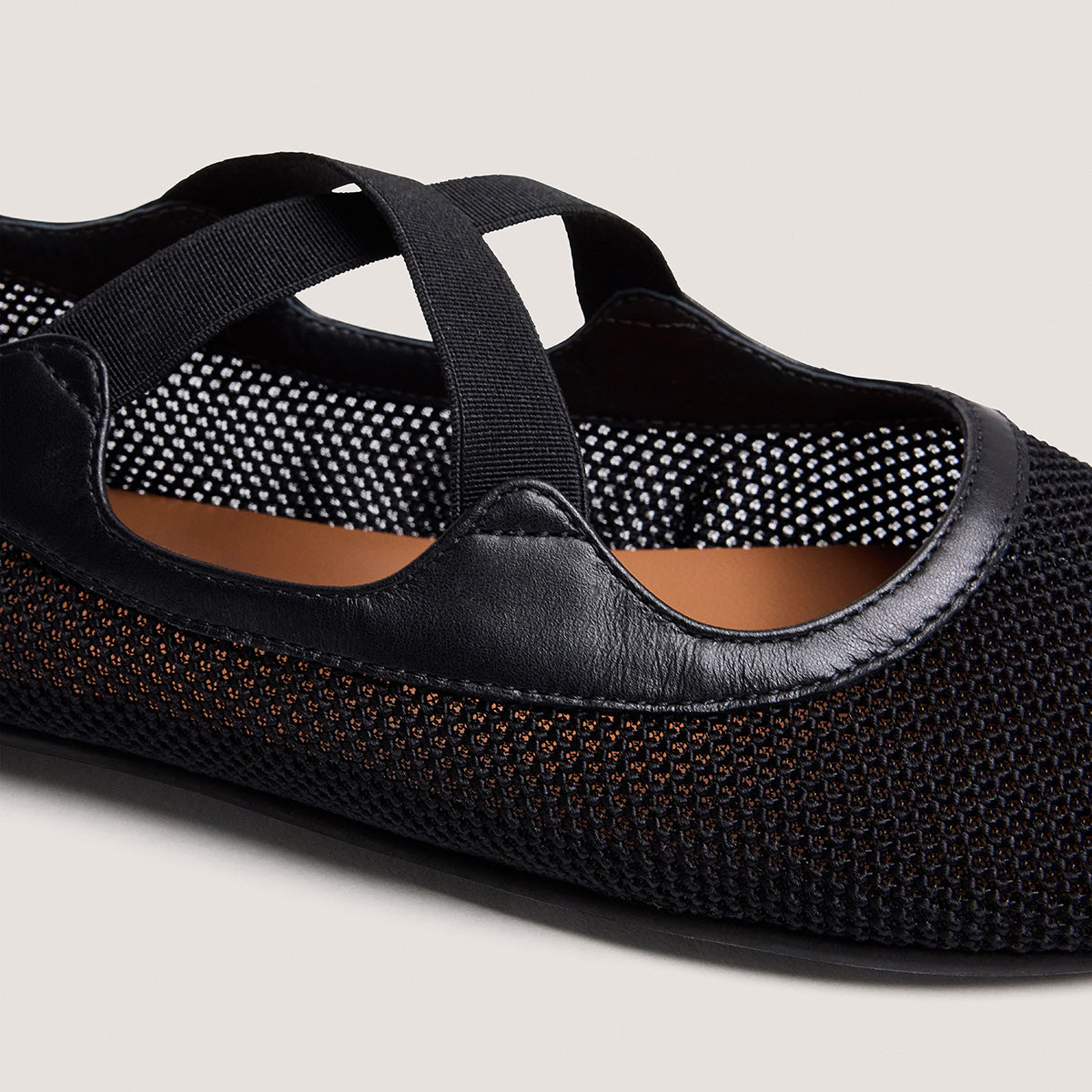Ballerines Dessin Mesh/cuir Noir-noir