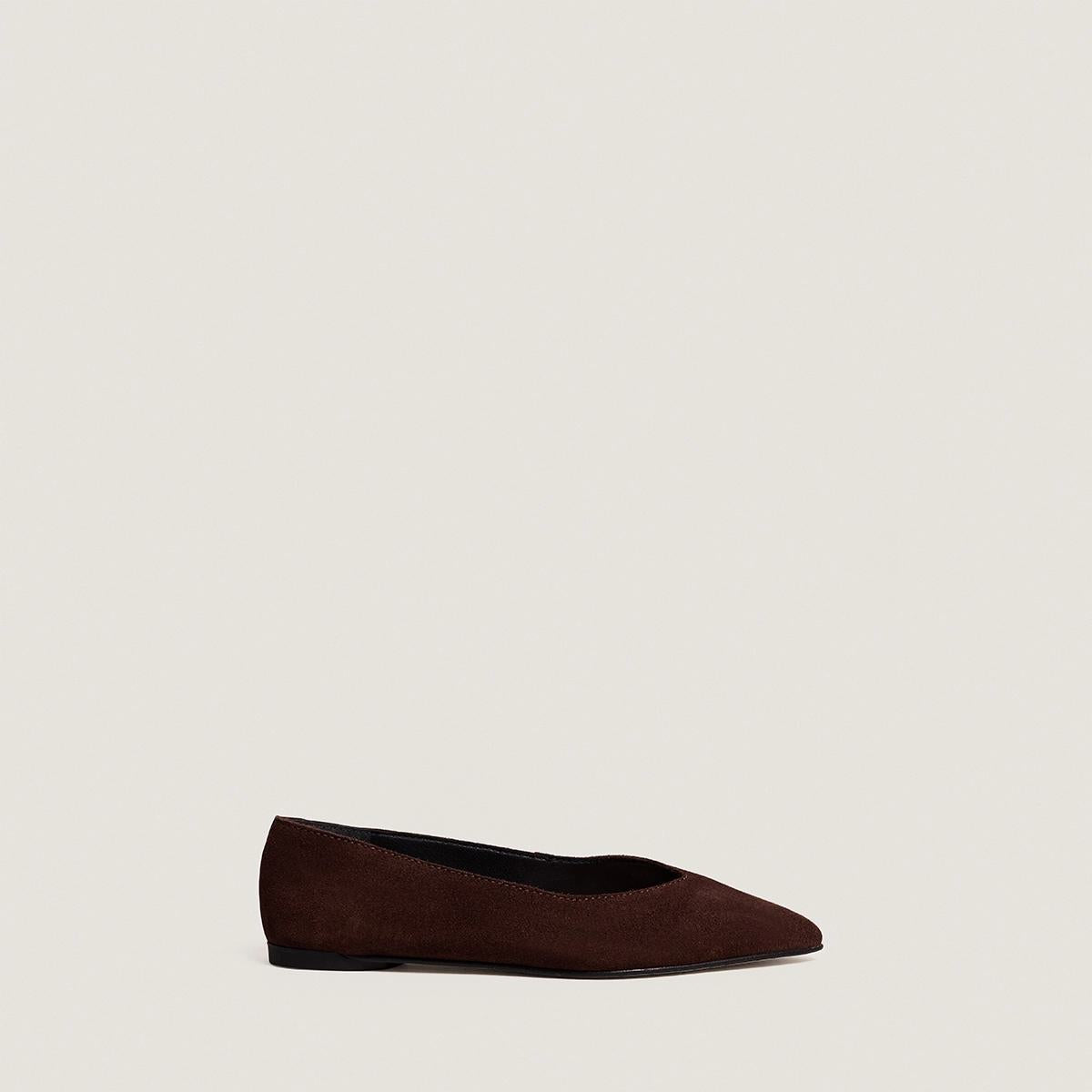 Women Ballerinas Crust Leather With Matte Finish - Dark Brown Marron-Fonce