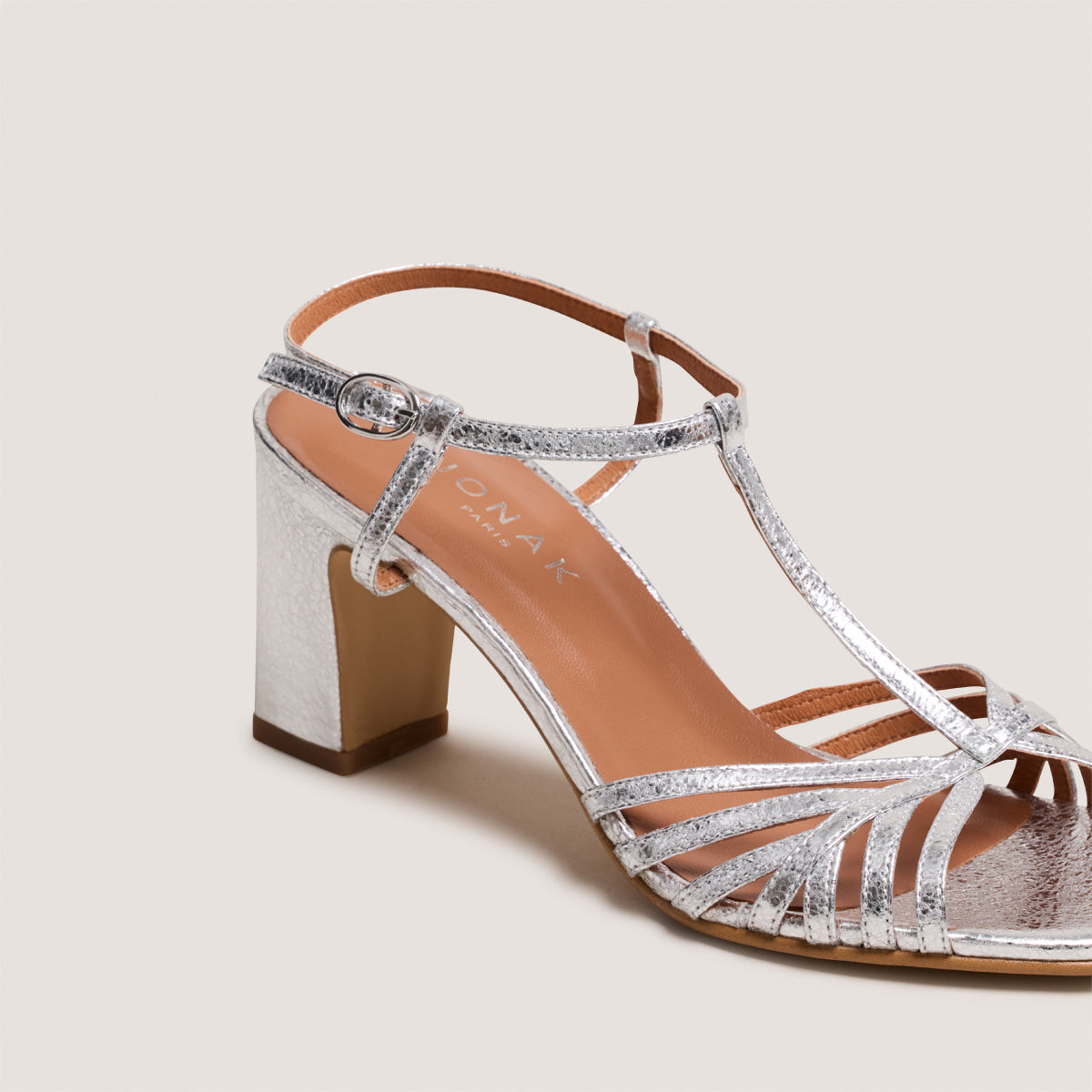 Sandales Volia Cuir Craquele Argent