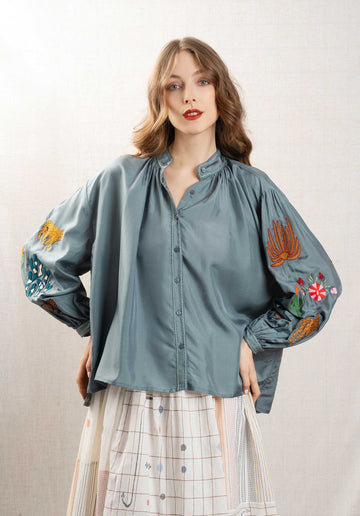 Blouse Be 25024 Silk Lt Congo Sh Grey-Blue-Multi