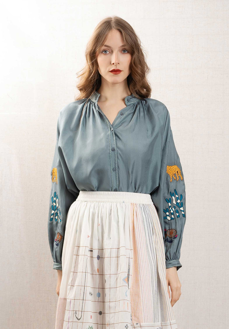 Blouse Be 25024 Silk Lt Congo Sh Grey-Blue-Multi