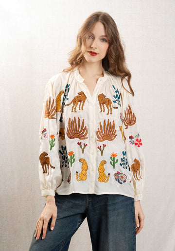 Blouse Be 25015 Silk Congo Shirt Ecru-Multi