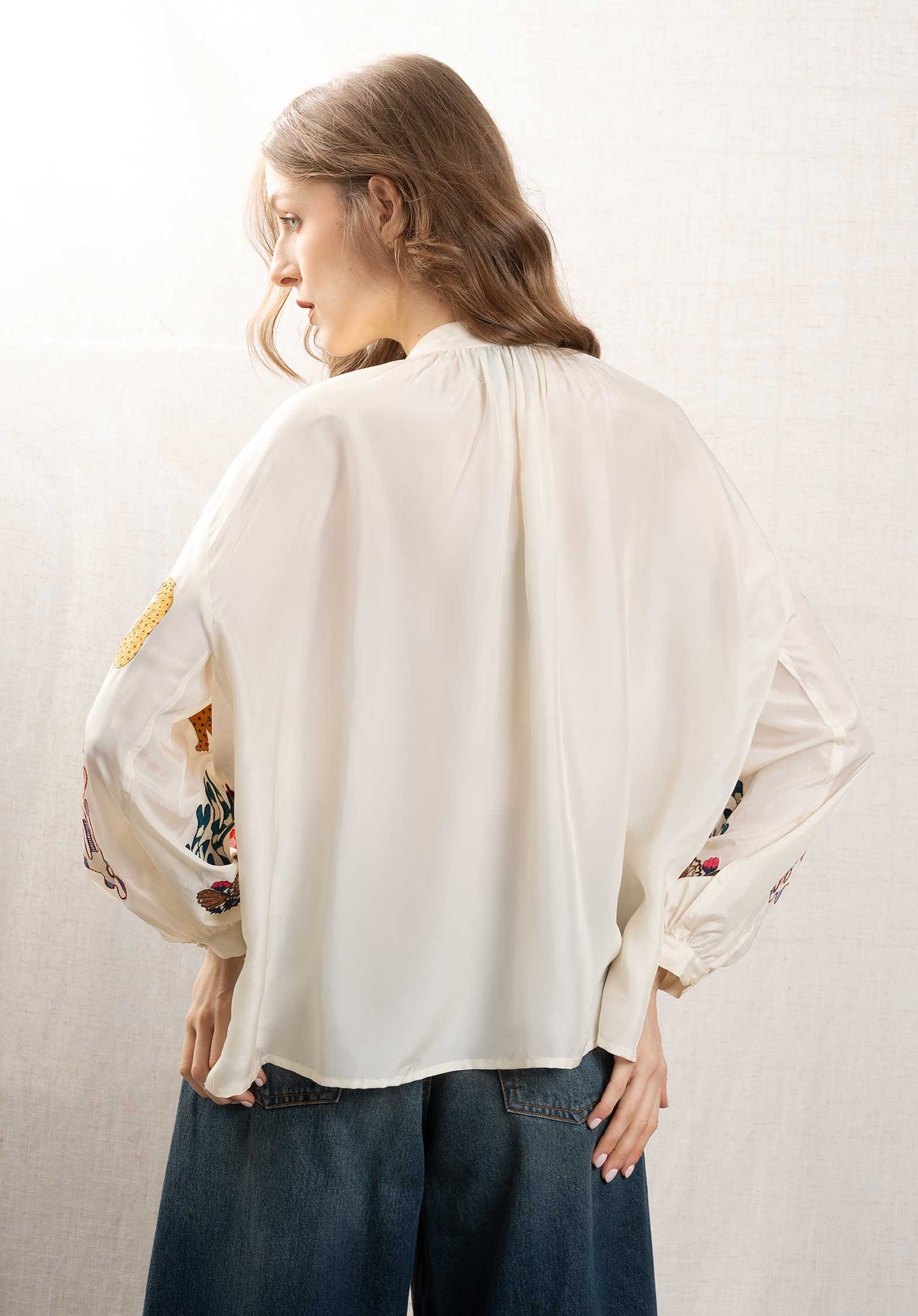 Blouse Be 25015 Silk Congo Shirt Ecru-Multi