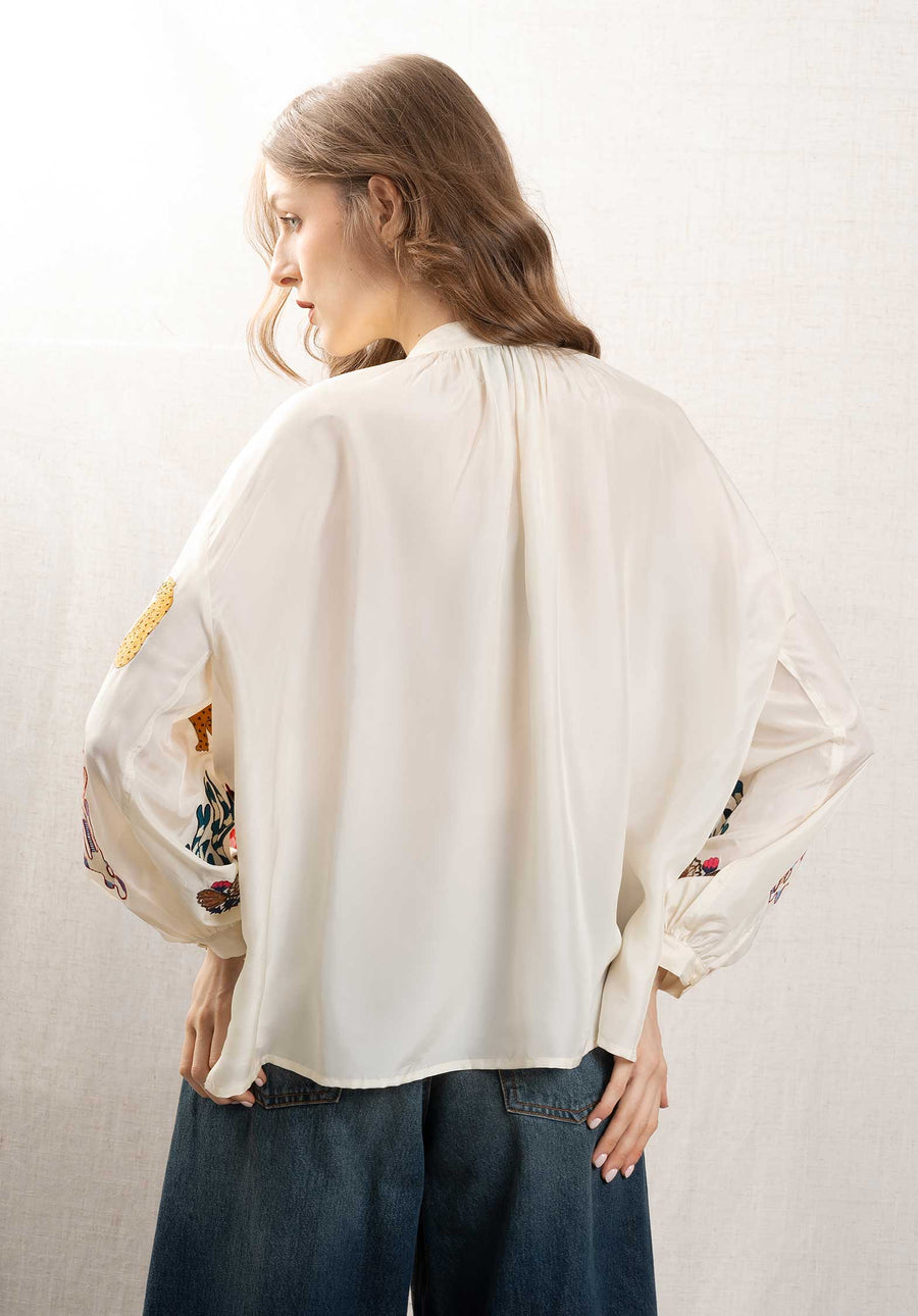 Blouse Be 25015 Silk Congo Shirt Ecru-Multi