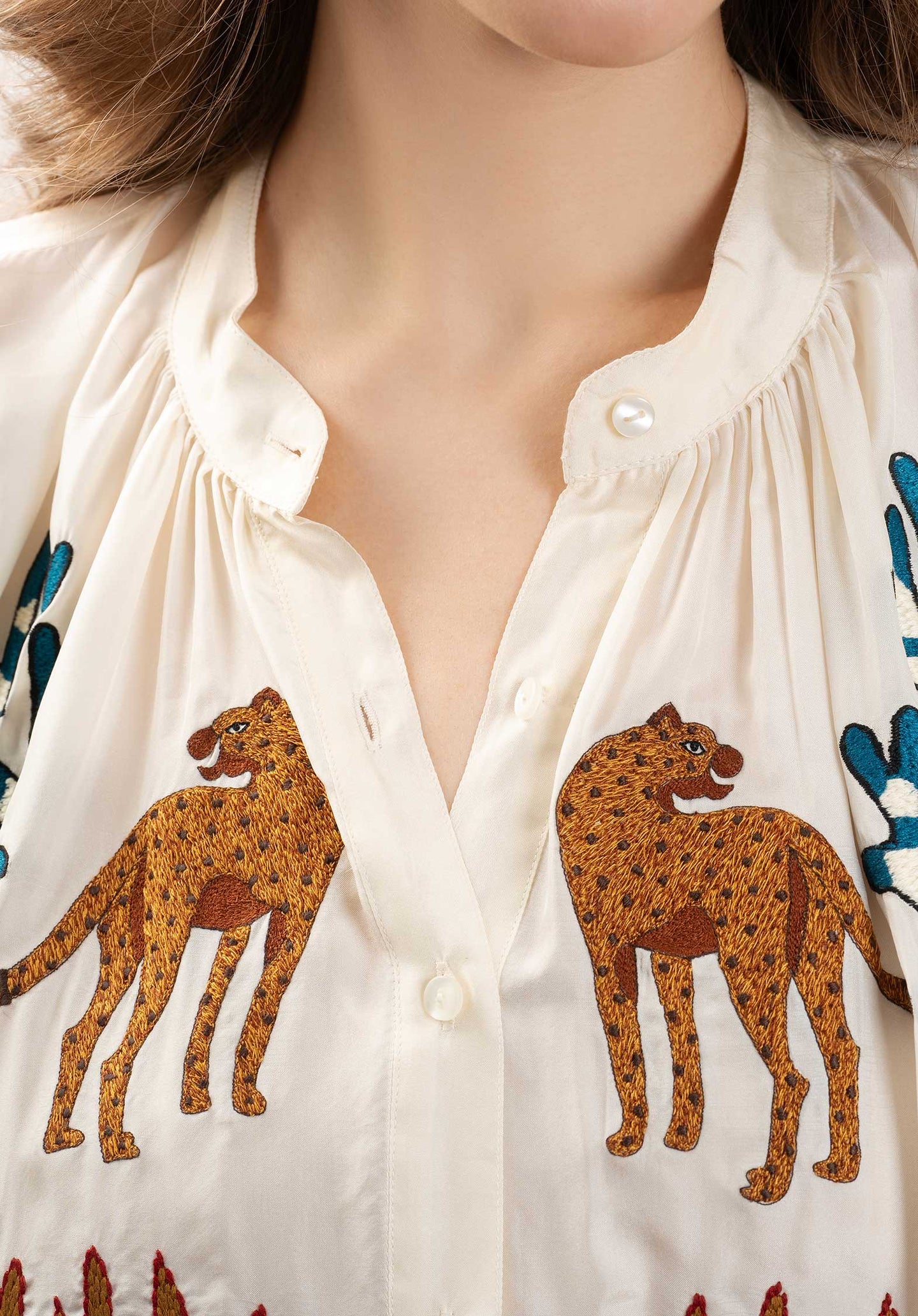 Blouse Be 25015 Silk Congo Shirt Ecru-Multi