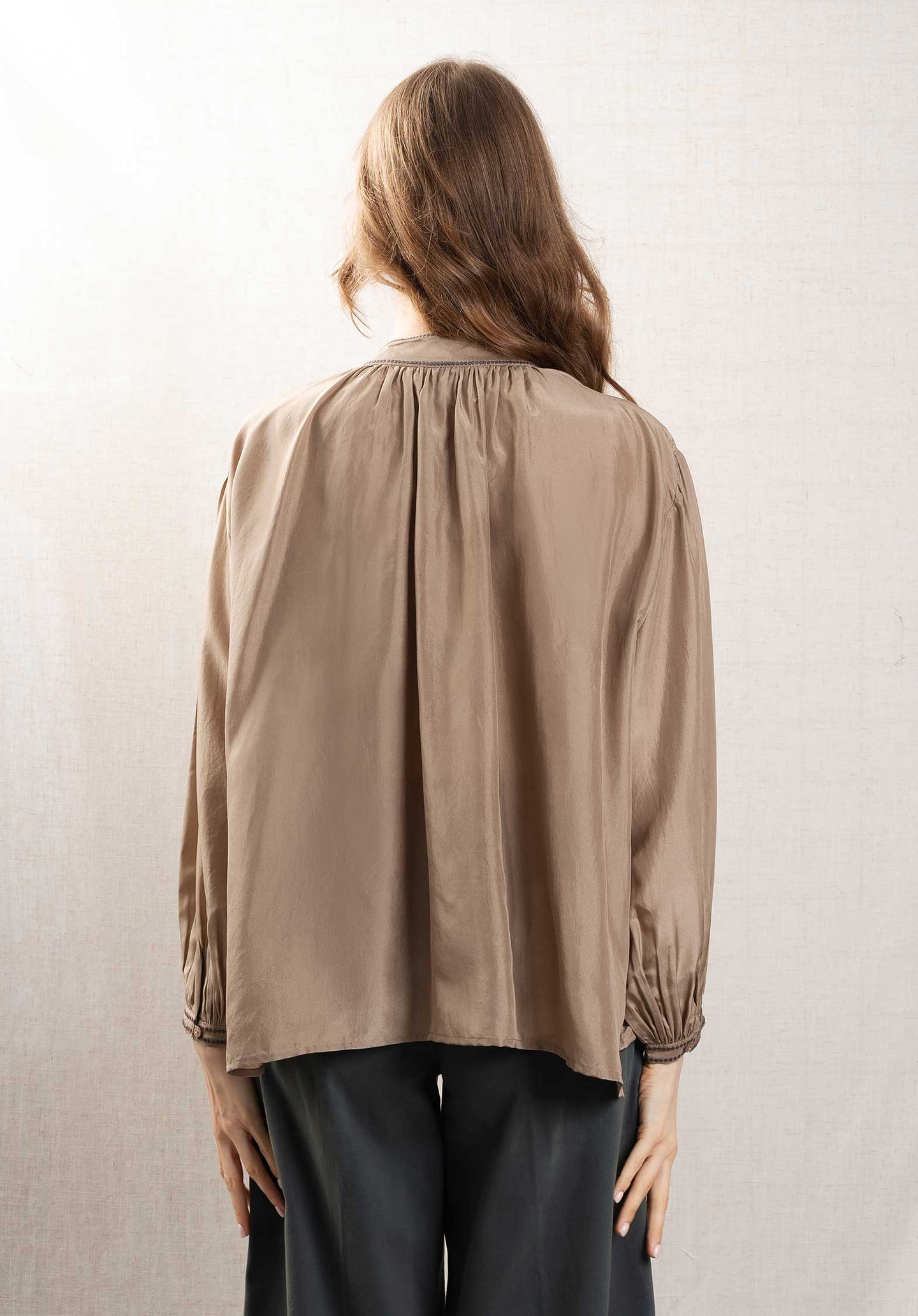 Blouse Be 25005 Silk Soire Shirt Taupe-Grey
