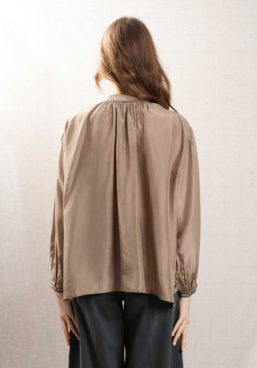 Blouse Be 25005 Silk Soire Shirt Taupe-Grey