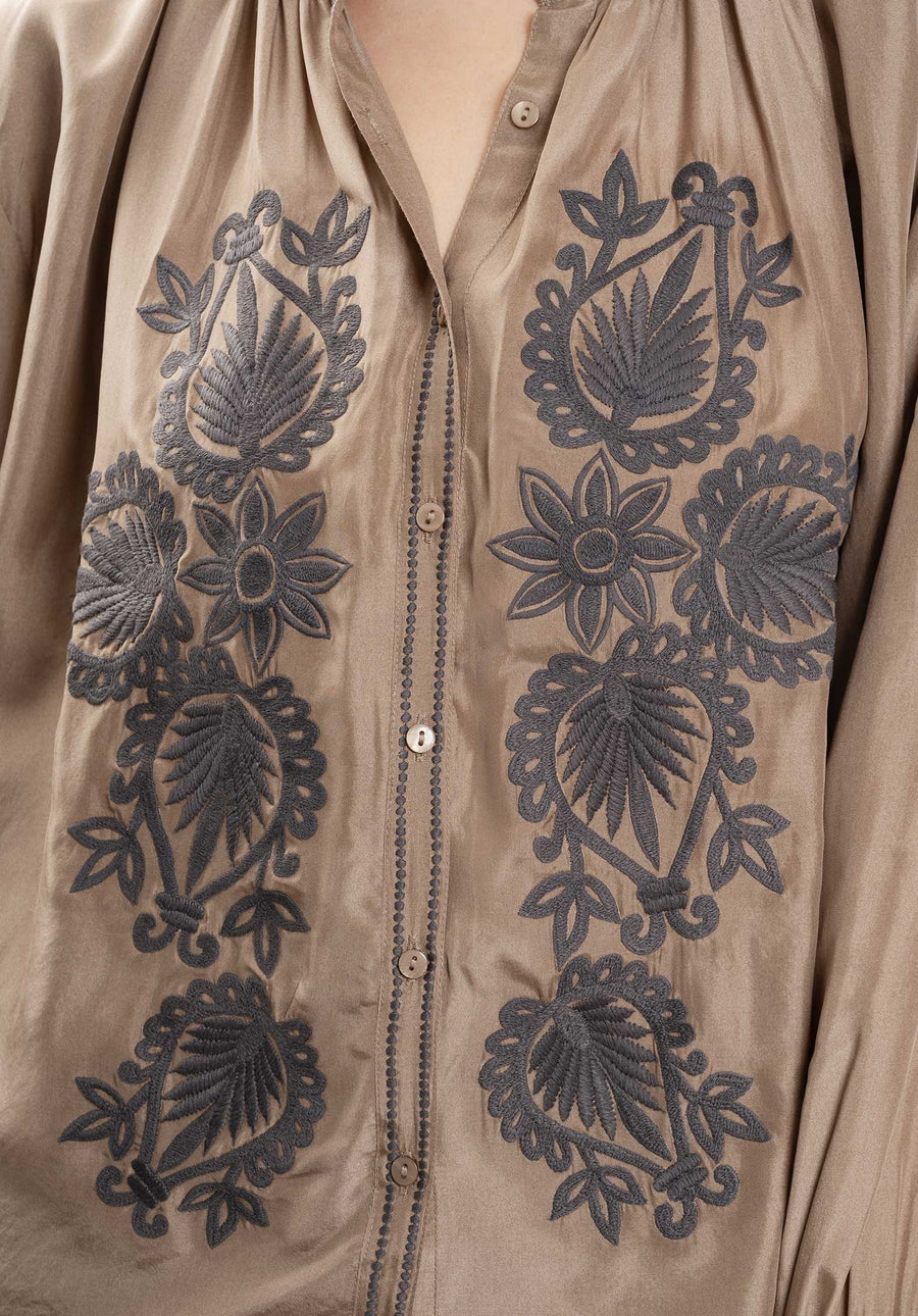 Blouse Be 25005 Silk Soire Shirt Taupe-Grey