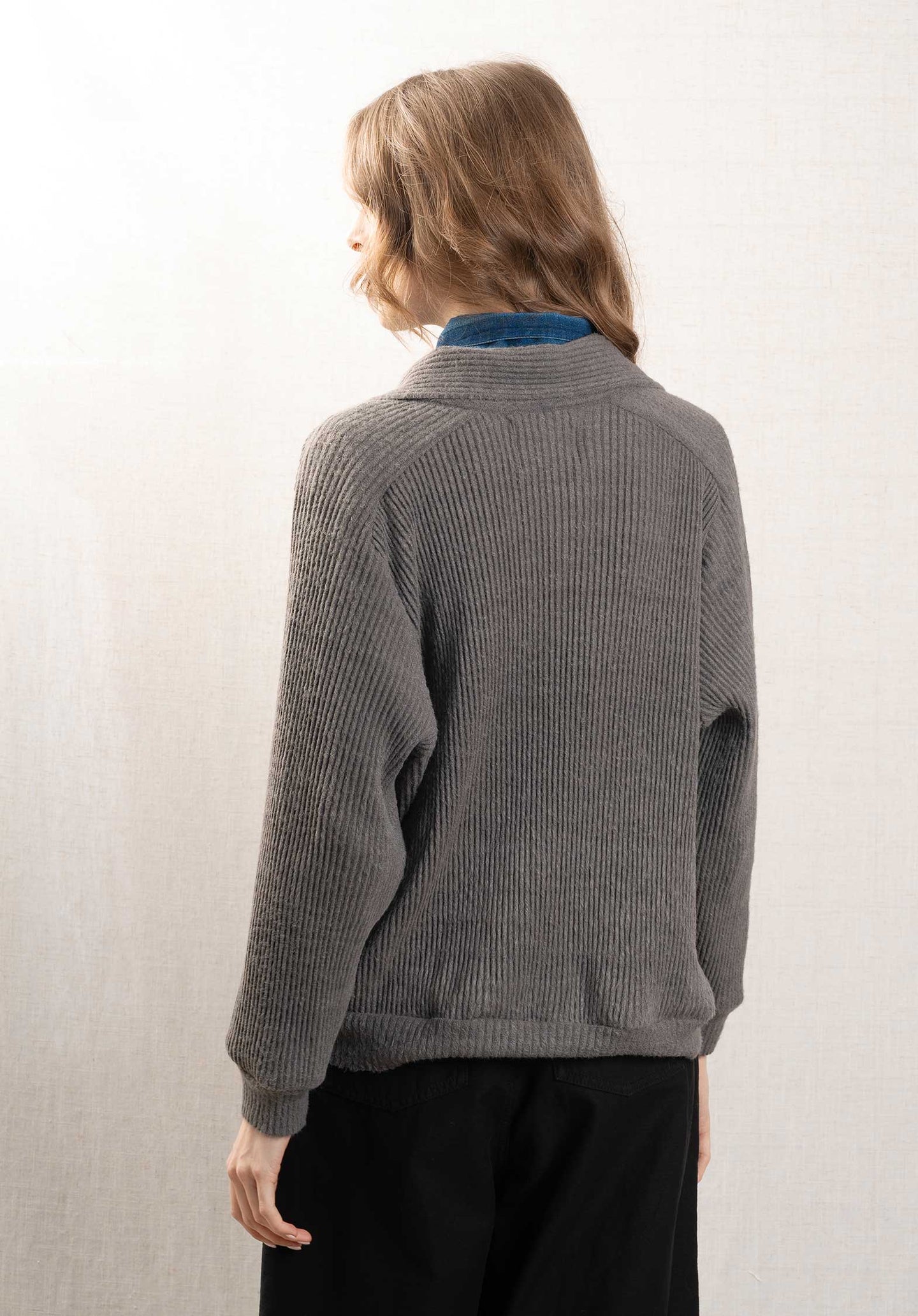 Knit Pleated Cardigan Gd254 Dark-Grey