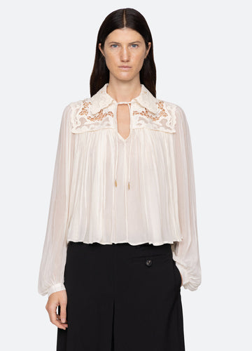 Daphne Lace L Slv Top Aw25-032 Cream
