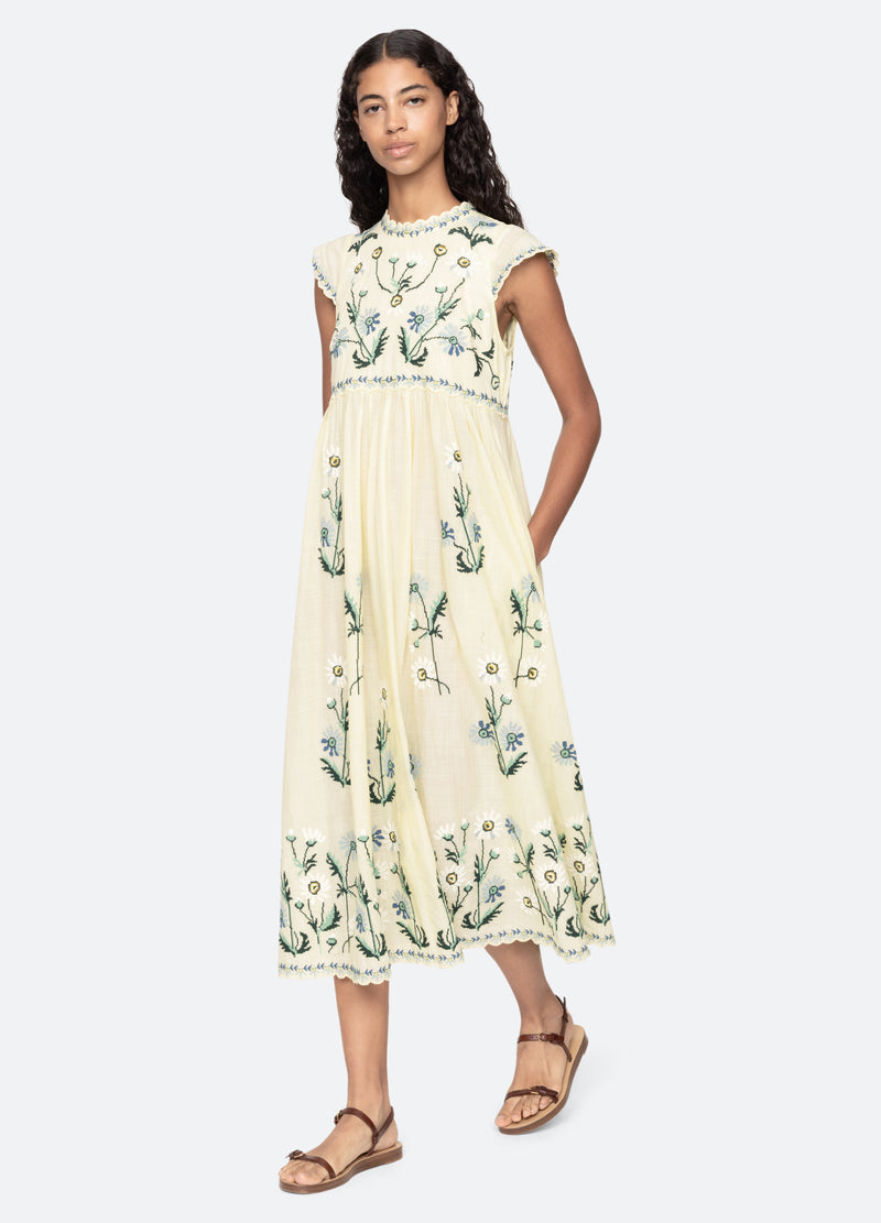 SEA NY Audra Embroidered Midi Dress | Beige Cotton Dress – RUE MADAME