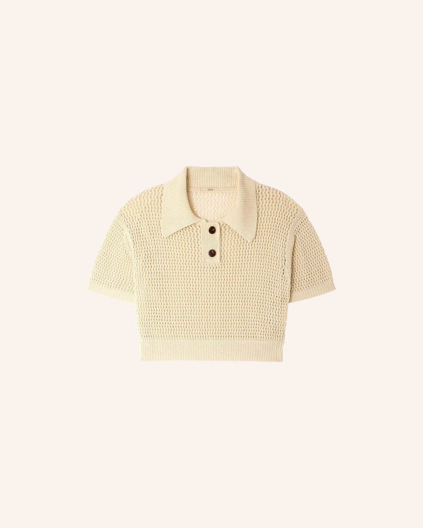 Women's Cropped Pullover Polo Italian Cotton Knit - Sand