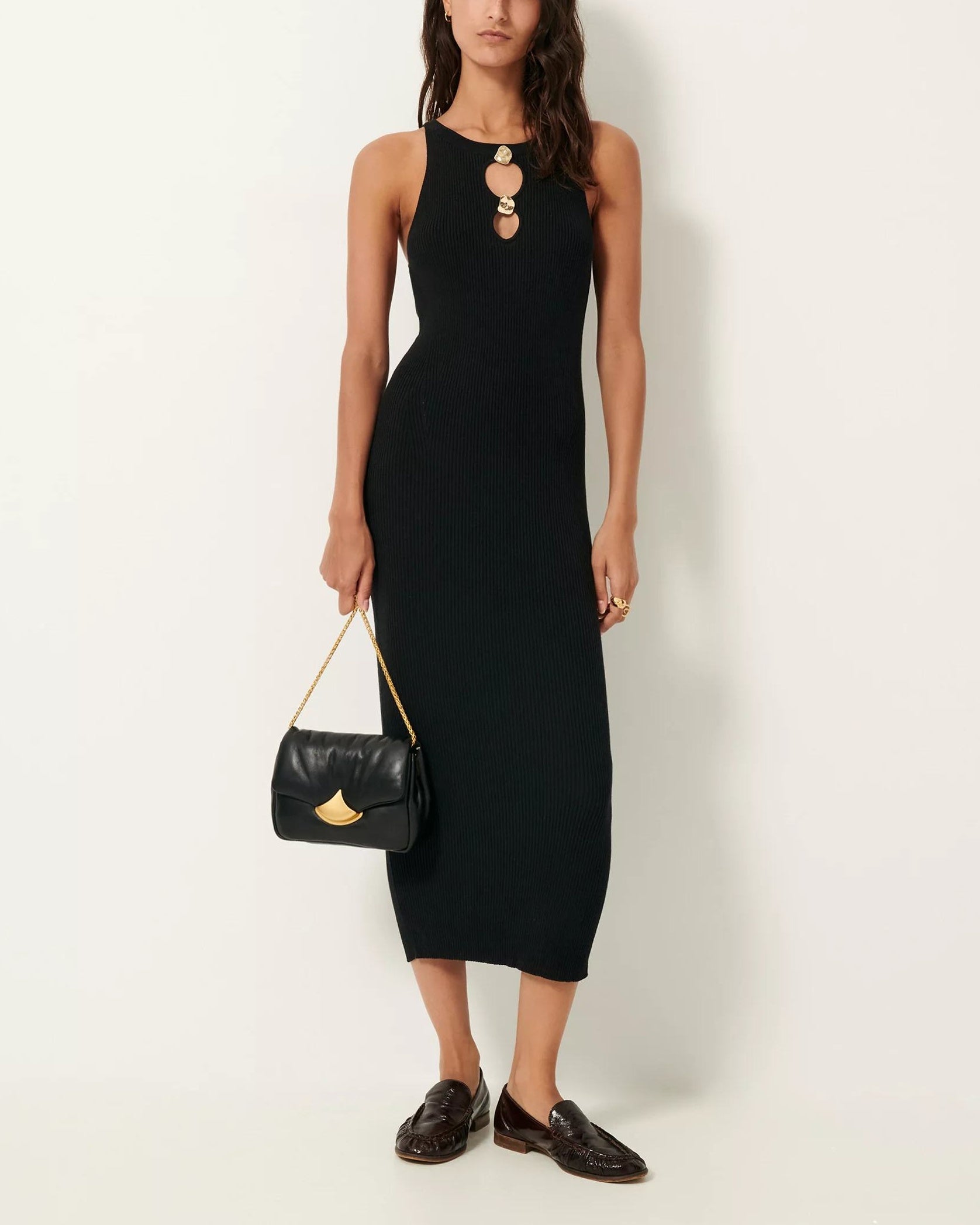black fitted midi dress Versace Embellished Denim Fitted Midi Dress, Female, Black, 38