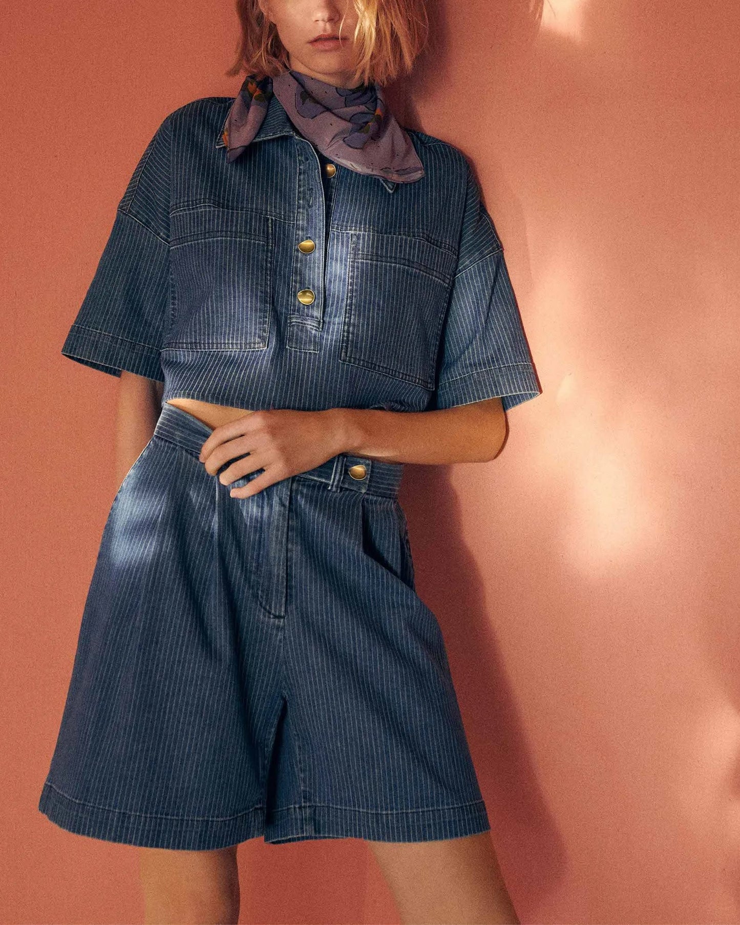 Women's Bermuda Shorts Denim Twill Fabric - Regate-Blue