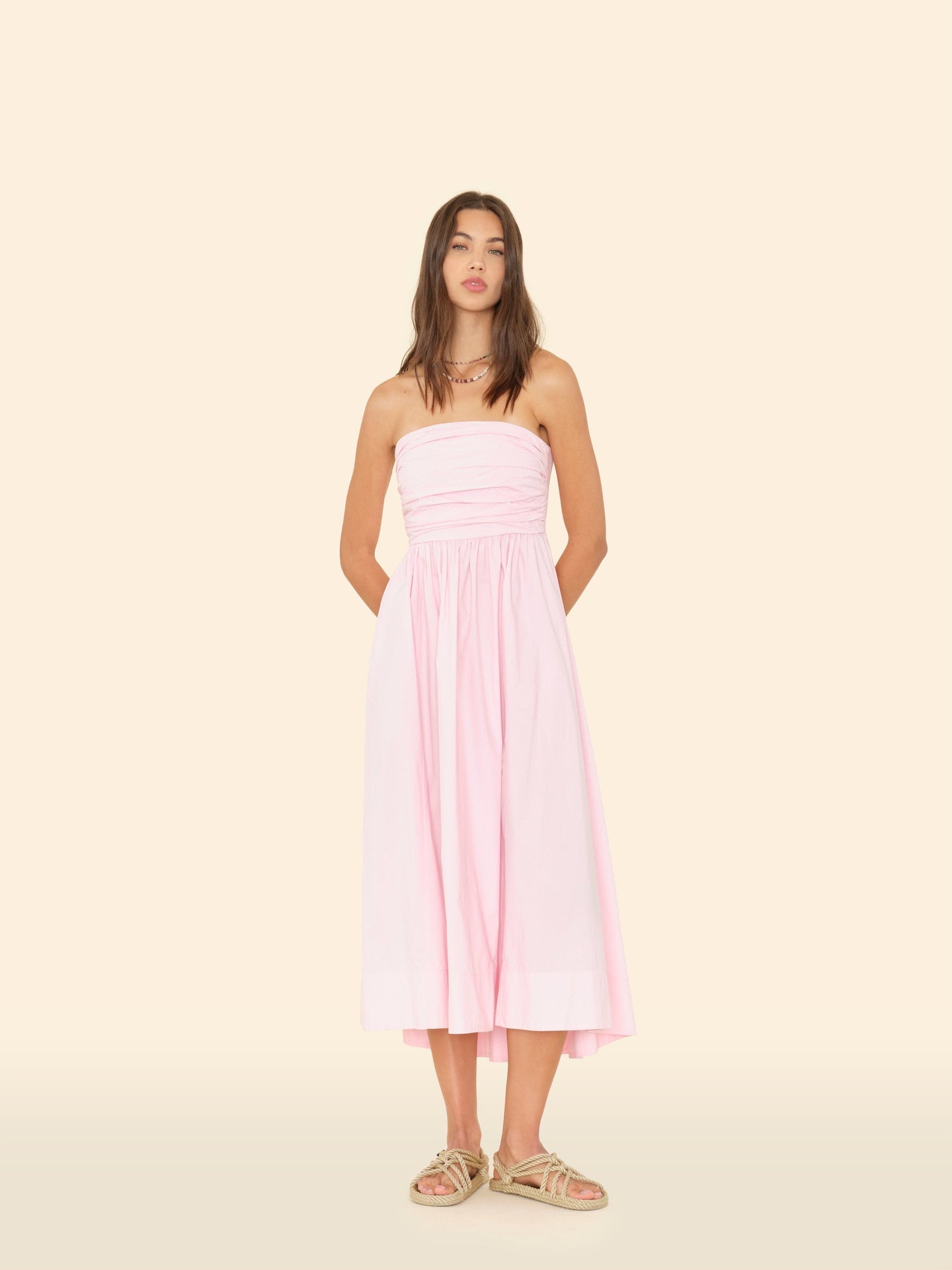 XIRENA Clea Strapless Midi Sundress Gloss-Pink – RUE MADAME
