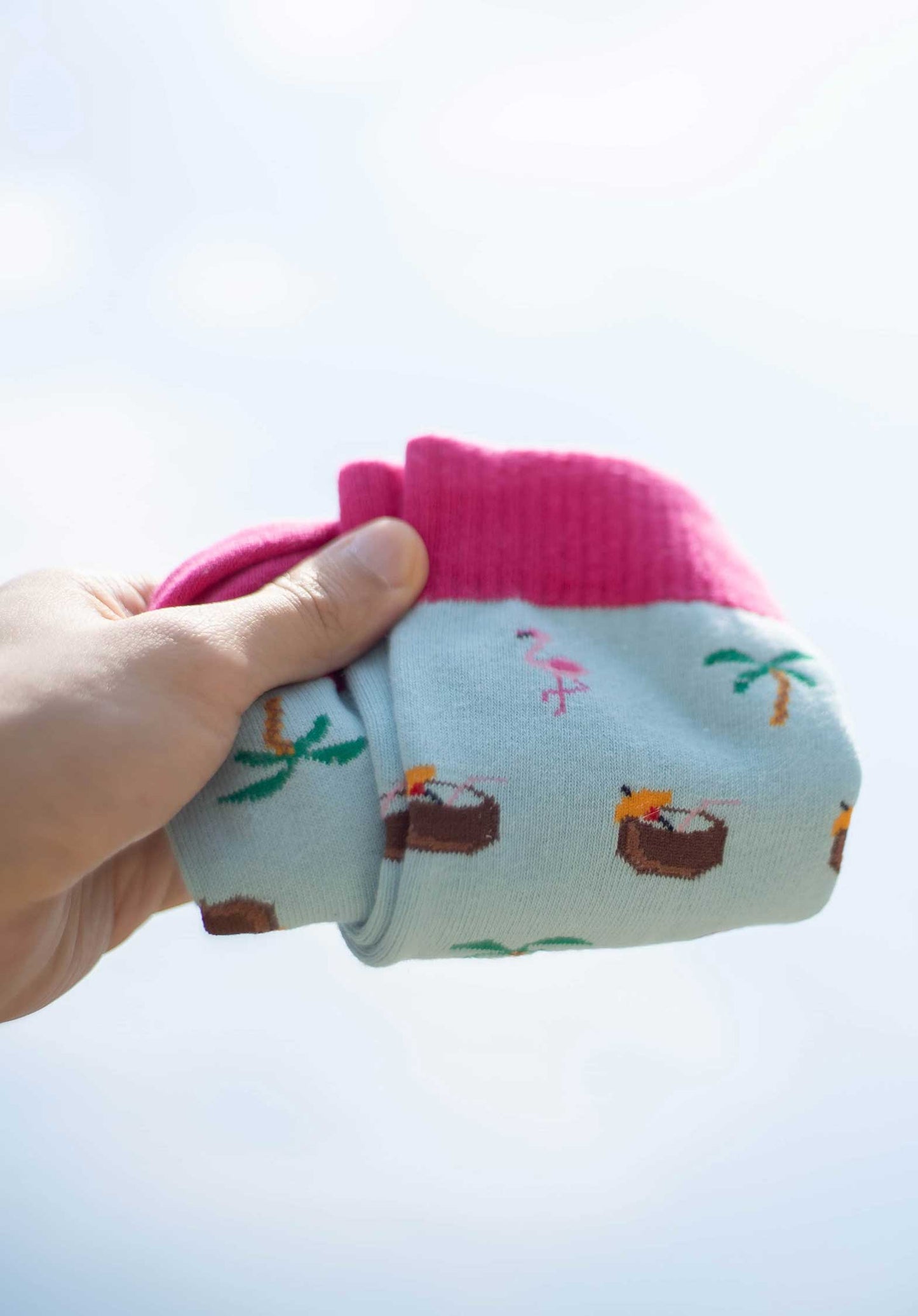 Beachy Flamingo Socks Light-Blue - RUE MADAME | BOUTIQUE PARISIENNE