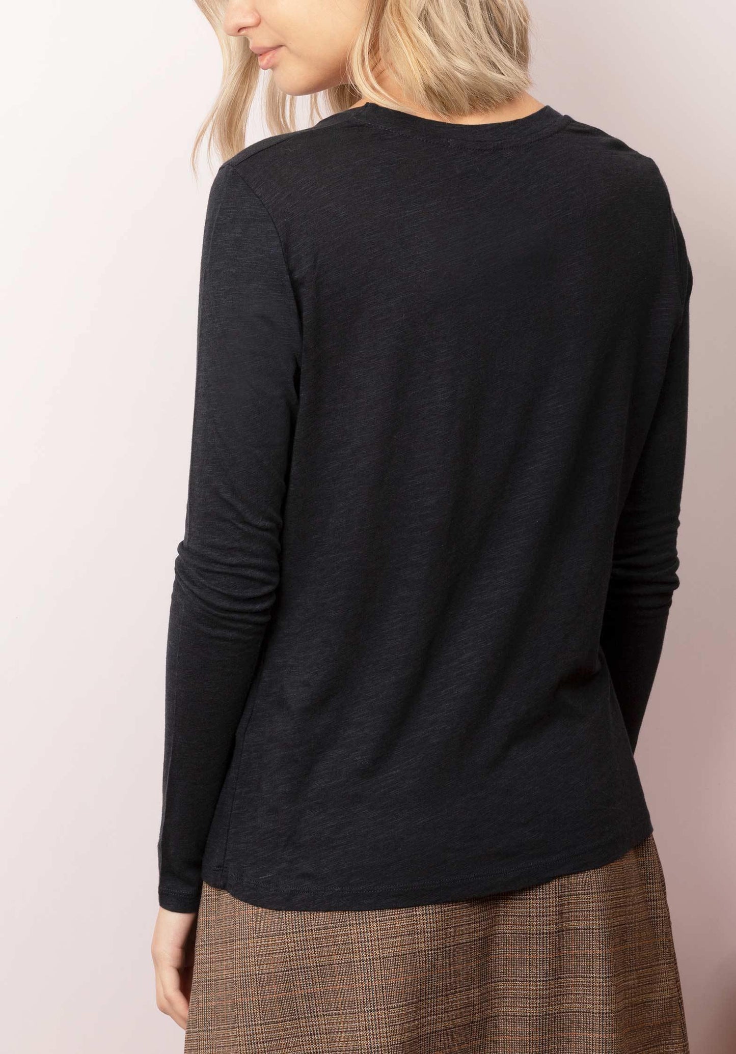 'Jacksonville' U-Neck Cotton-blend Long Sleeves T-Shirt Navy - RUE MADAME | BOUTIQUE PARISIENNE
