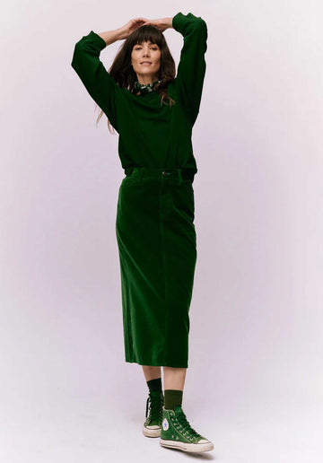Skirt Velvet Column Emerald
