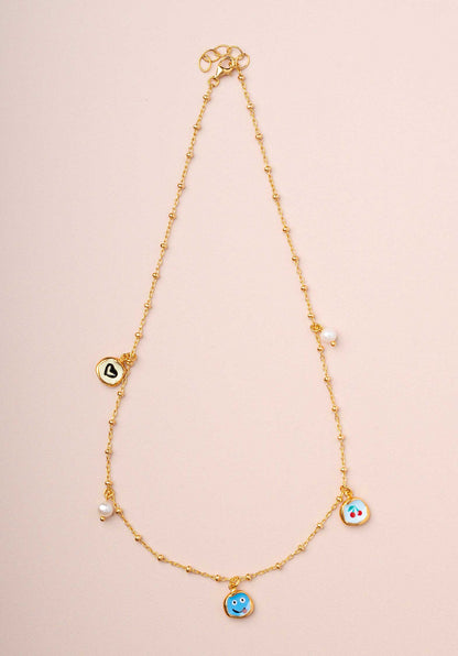 Necklace Bl Happy Face Pe Gold-Multi