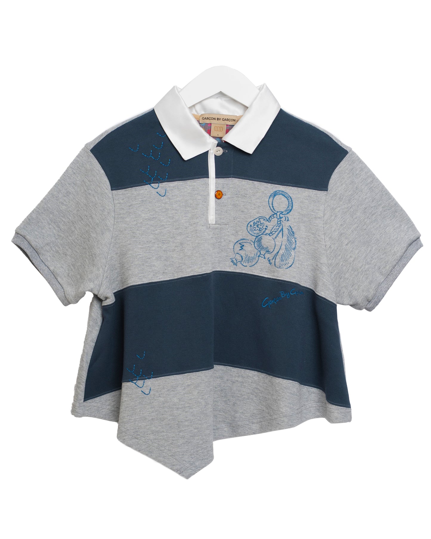 Garcon by Garcon | Striped Feather-Embroidered Polo - Blue-Grey Blue-Grey-Stripes
