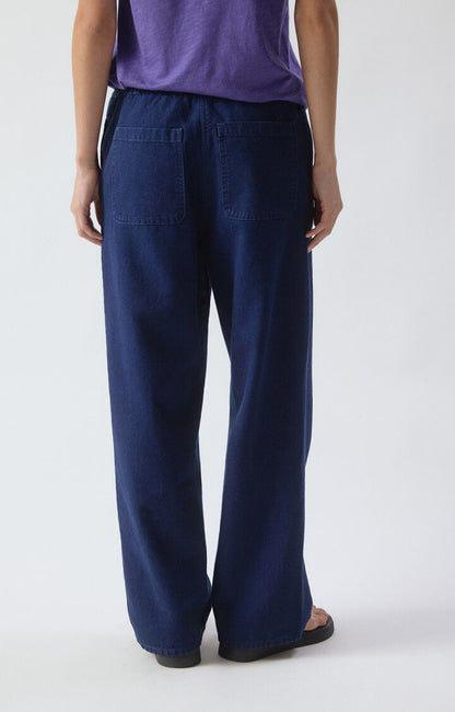 Women Workwear Pants Raw Denim Canvas Fabric - Raw-Blue