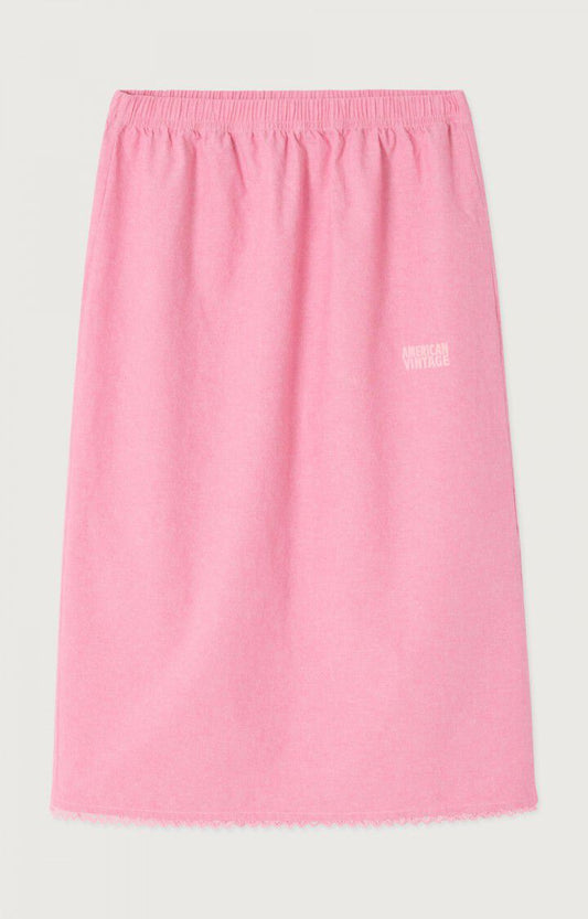Women's Midi Skirt 100% Cotton Thick Poplin Opaque - Pink Pinky