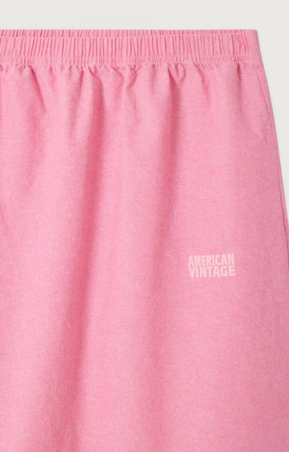 Women's Midi Skirt 100% Cotton Thick Poplin Opaque - Pink Pinky