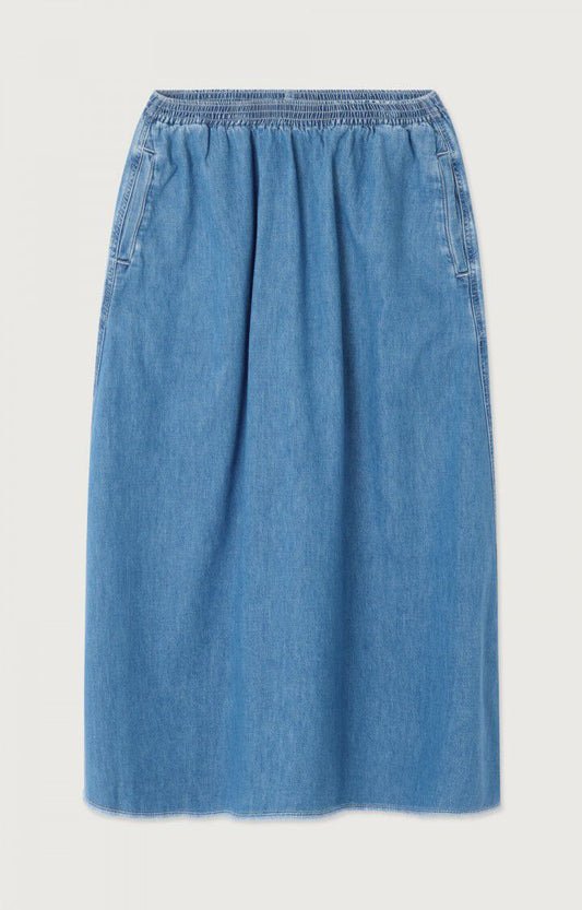 Women Denim Midi Skirt Denim Fabric -  Wash Medium-Blue