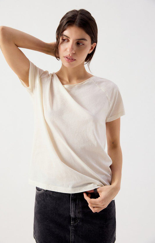 Women's T-Shirt Fine Cotton -  Boat Neck Raglan Sleeves Ecru