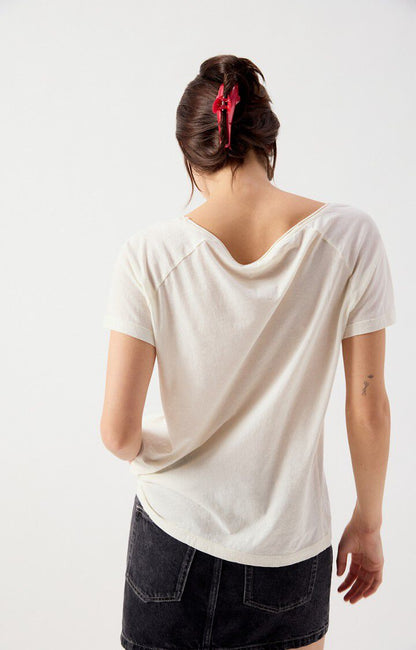 Women's T-Shirt Fine Cotton -  Boat Neck Raglan Sleeves Ecru